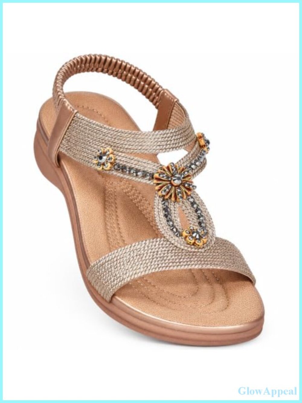 Women's Flat Sandals Memory Foam Arch Support Rhinestone Boho Slip-On